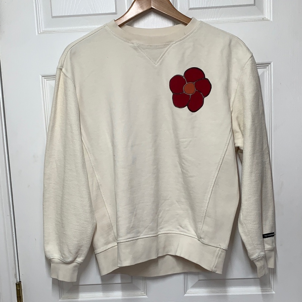 The Phoenix Brand Burnout Crewneck Sweatshirt S99-48 with Red Floral Patch